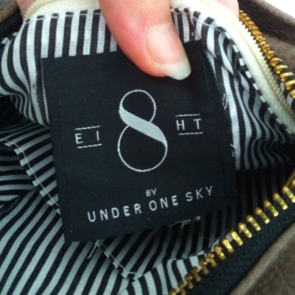 Ei8ht by Under One Sky Vegan Tan Striped Interior Tassel Small Crossbody Bag - Picture 2 of 12